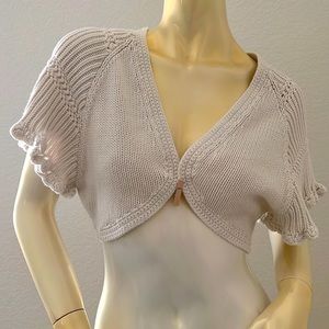 ELLE - White Crochet Ruffle Crop Jacket (Size XS)
